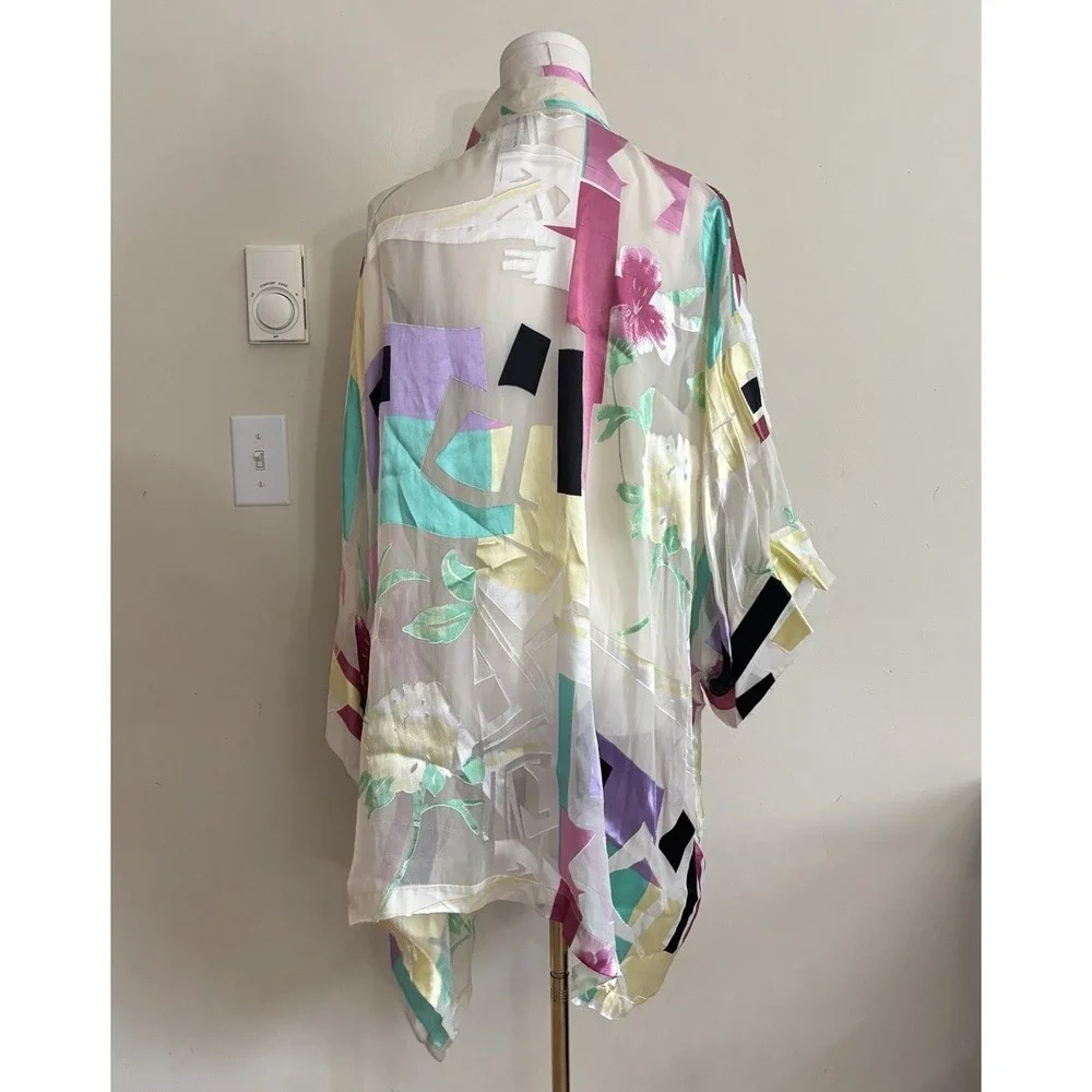 Vintage 80s 90s Y2K Silk Robe Ulla Popken Inspirations One Size Sheer Retro Chic